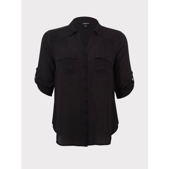 TORRID Georgette Button Down Pullover Black Blouse Sz 2 - Picture 4 of 11